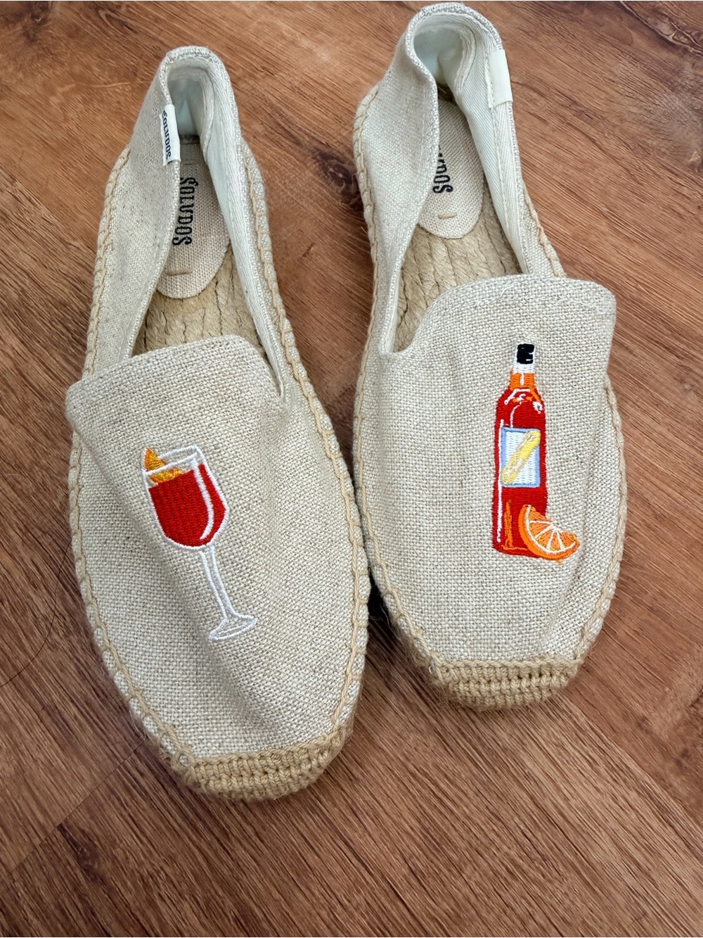 Soludos Aperol Spritz Embroidered Linen Espadrilles Flat Shoes Beige 7.5